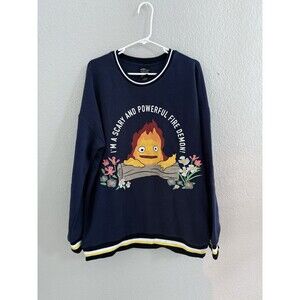 Howls Moving Castle Ghibli Sweatshirt Women Size XL Blue Embroidered